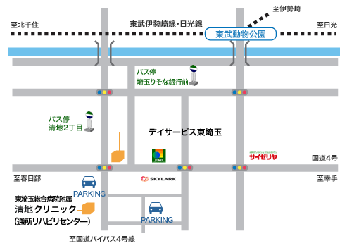 ケアネット東埼玉こころ、あゆみまでの地図