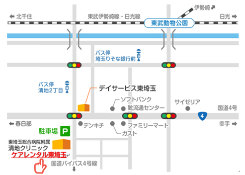 ケアレンタル東埼玉までの地図